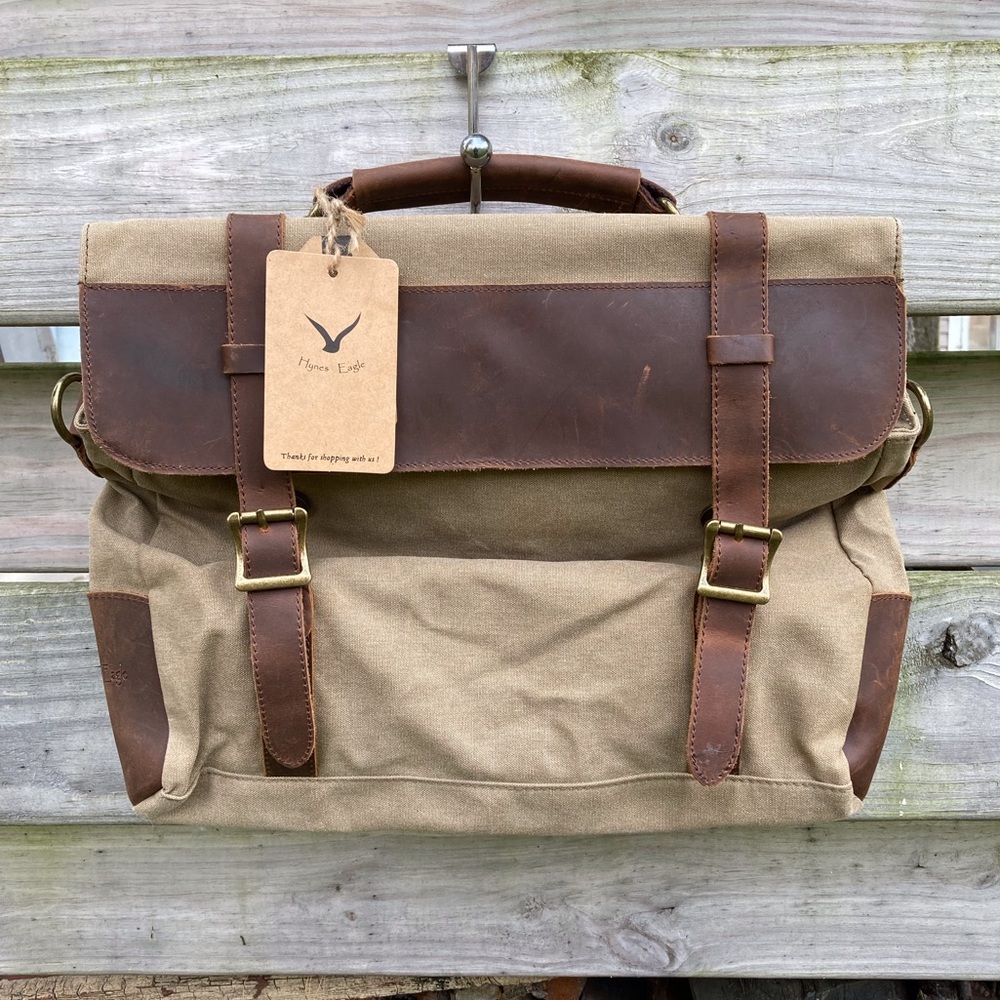 Leather and canvas briefcase